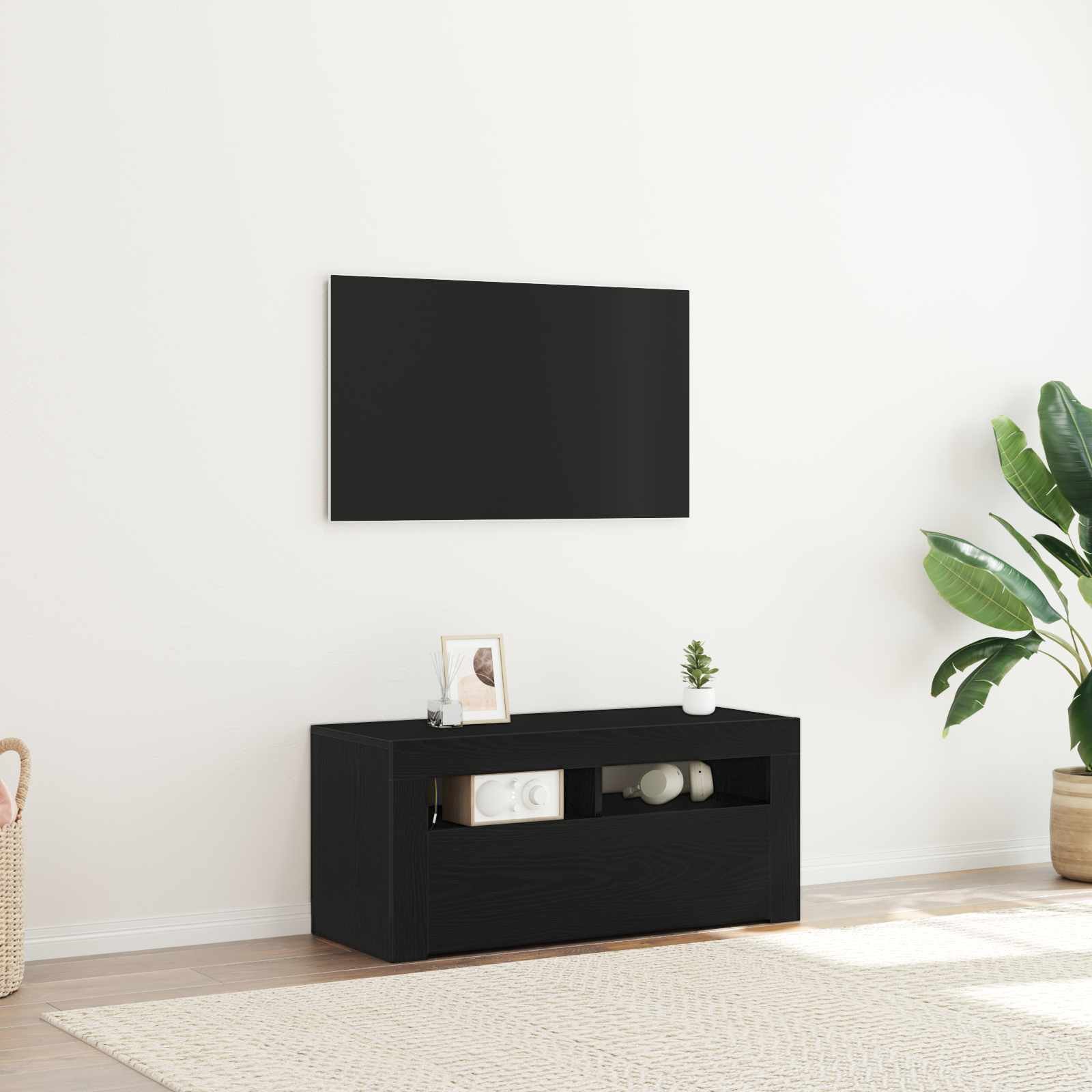 Walplus Engineered Wood TV Cabinet - Black - 90 x 35 x 40 cm