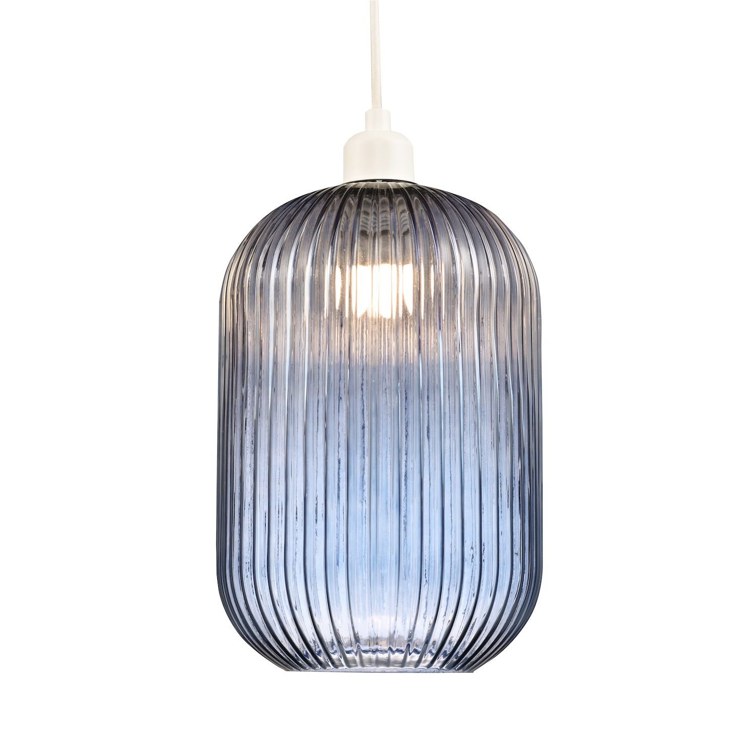 Happy Homewares Chic Navy Midnight Blue Line Ribbed Glass Pendant Shade - 20cm