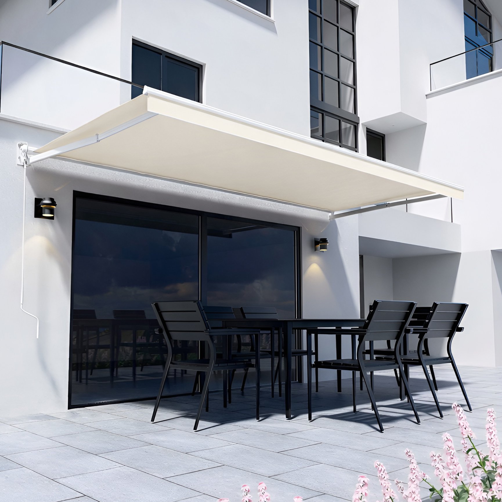 Primrose Awnings 2.5m Essential Manual Patio Awning Retractable Canopy - Ivory