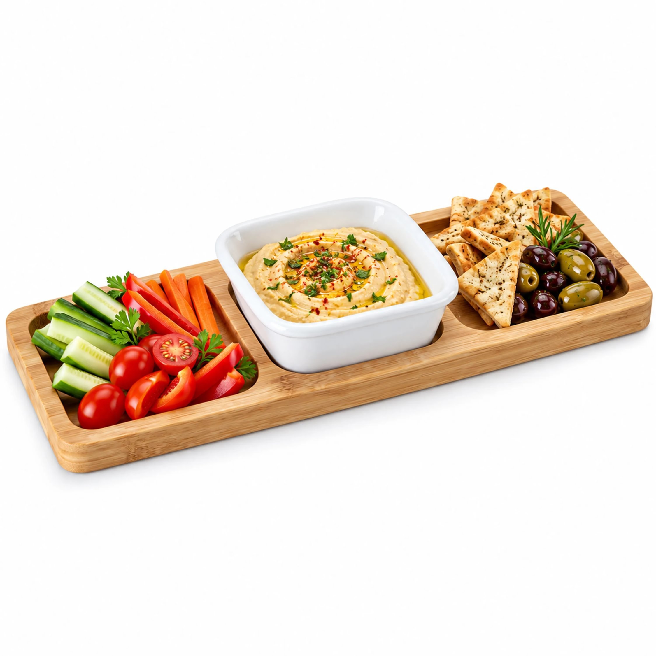 Orsina Aleki Bamboo Snack Tray With Dipping Bowl - Two Tone