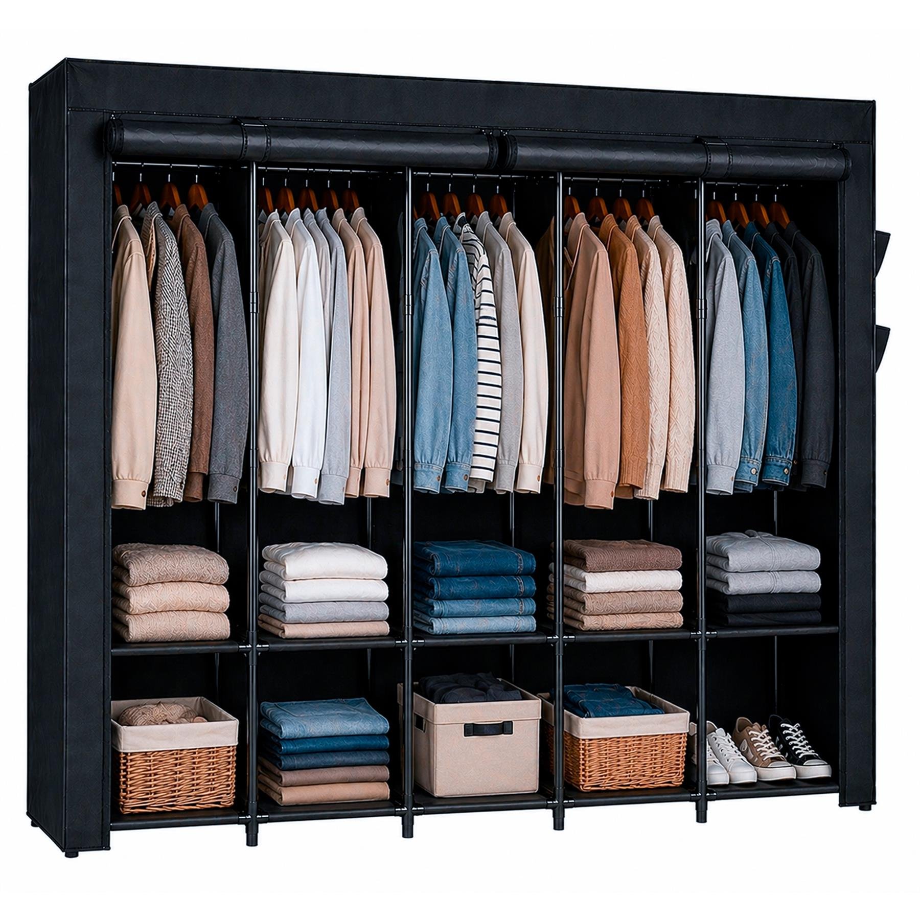 Harbour Housewares Portable Fabric Wardrobe - 211 x 45 x 167cm - Black