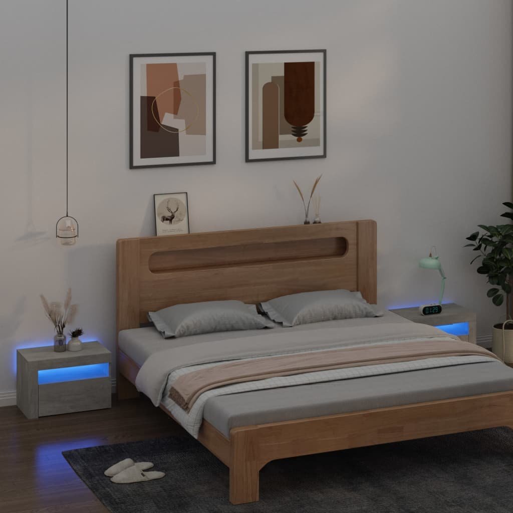 Walplus Pack of 2 LED Bedside Cabinet - Stone Grey - 60 x 35 x 40 cm