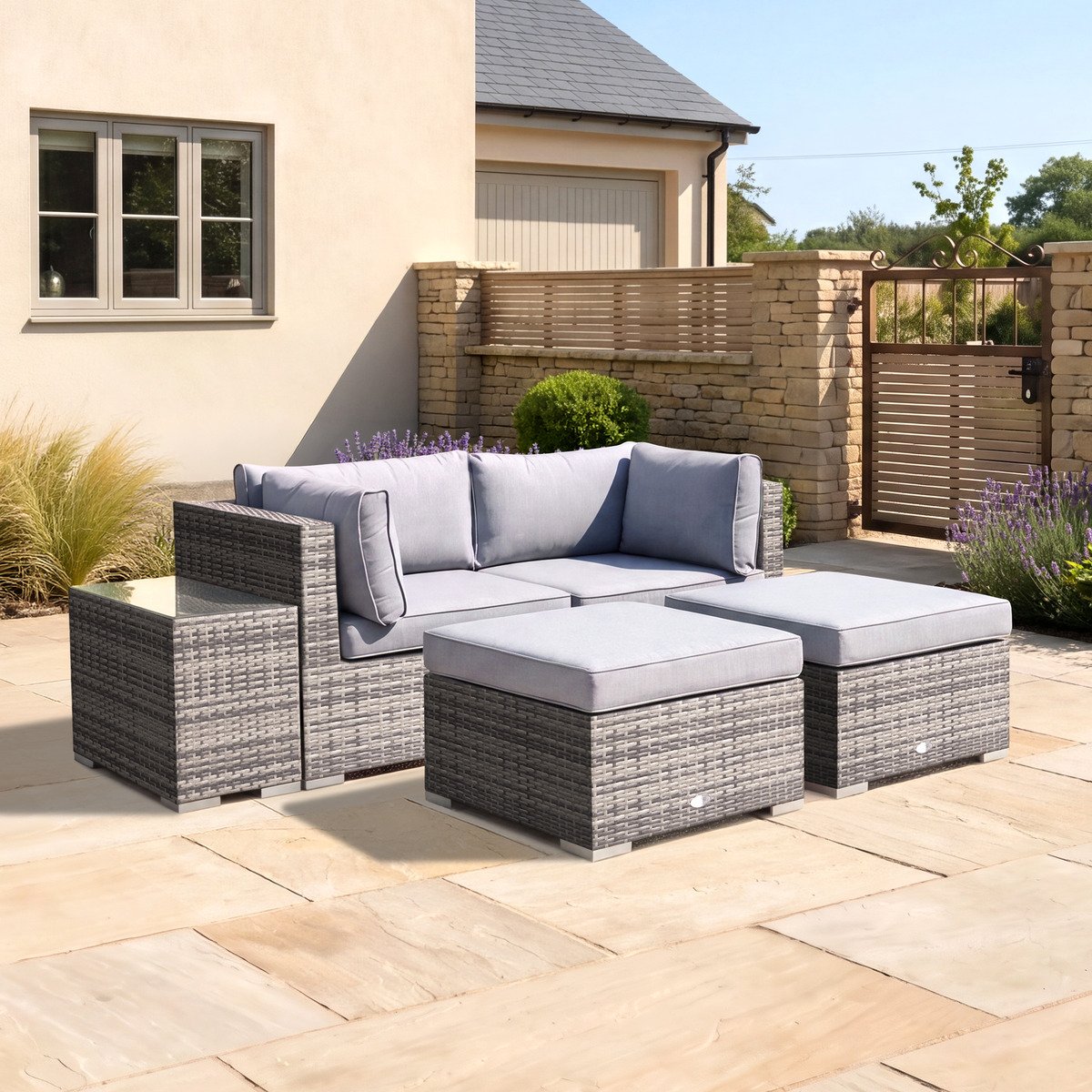 Charles Bentley 2-3 Seater Outdoor Rattan Lounge Set – Grey