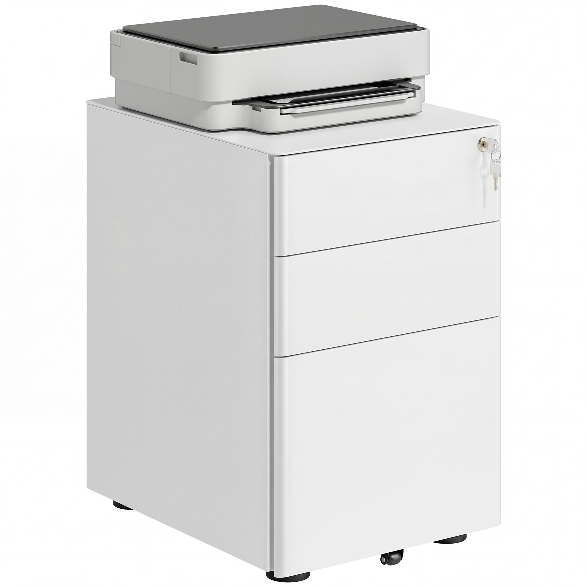 Vinsetto 3 Drawer Mobile Steel Lockable File Cabinet - White