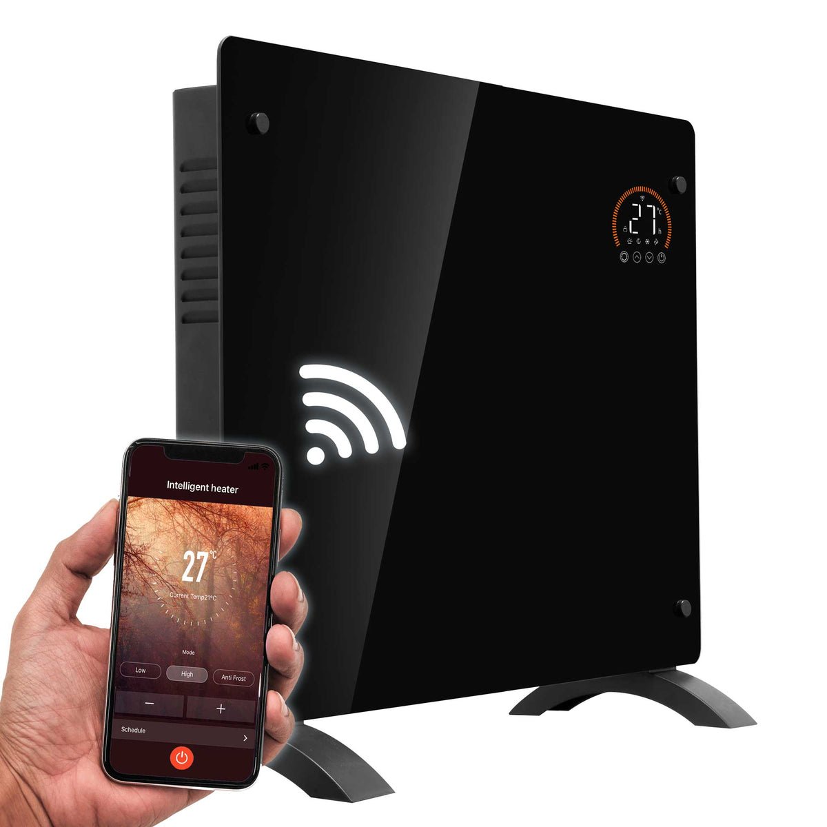 Baridi Electric Glass Panel Heater Wi-Fi Enabled 1000W - Black