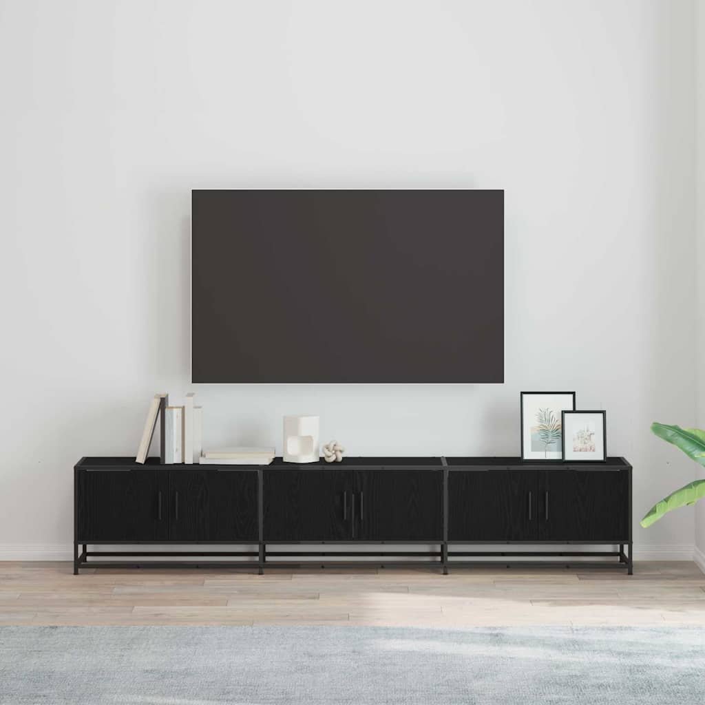 Walplus Engineered Wood 3 Shelves 6 Doors TV Unit - Black Oak - 210 x 35 x 41 cm