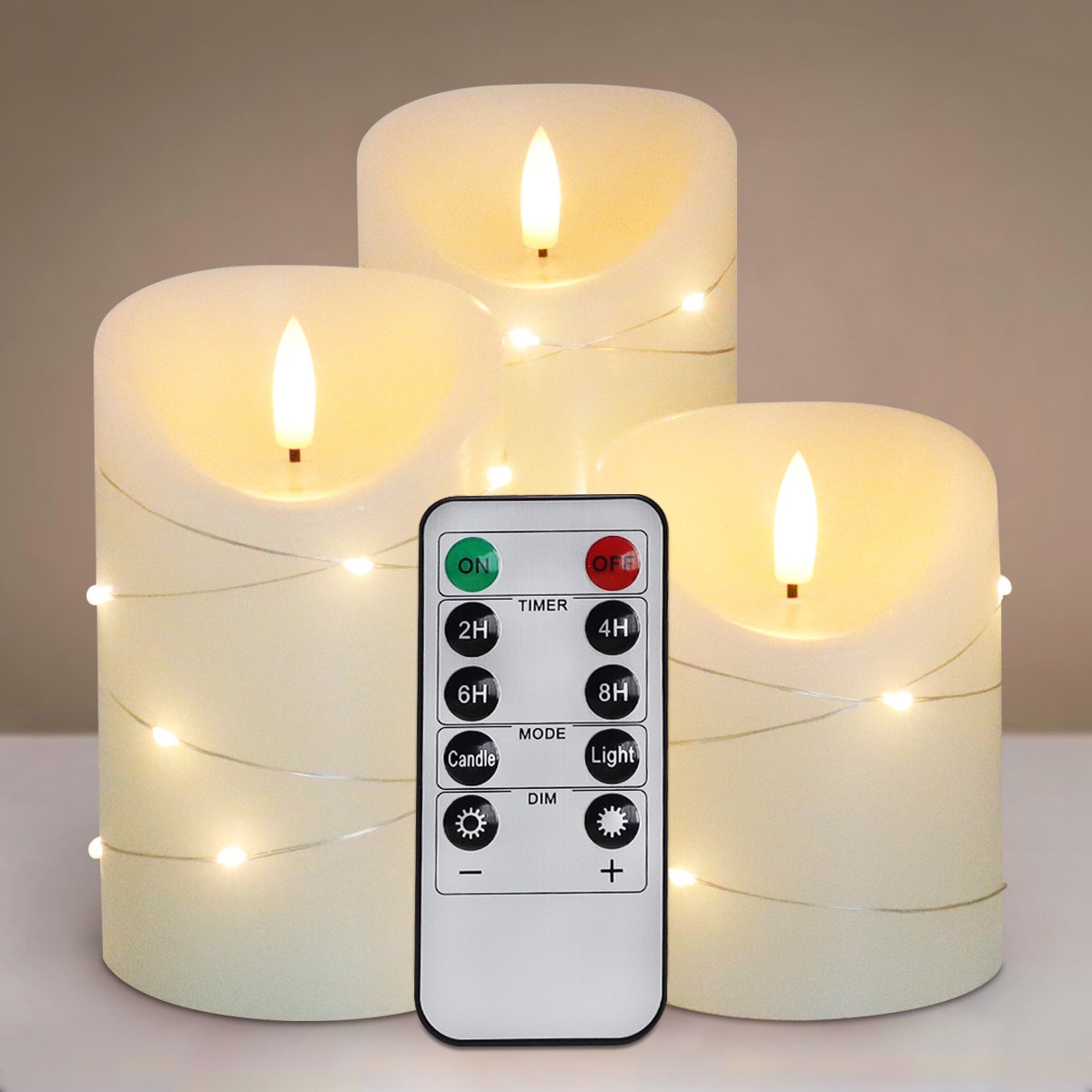 Energy Light Bulbs Set of 3 LED USB Rechargeable Flameless Wax Candle - Fairy