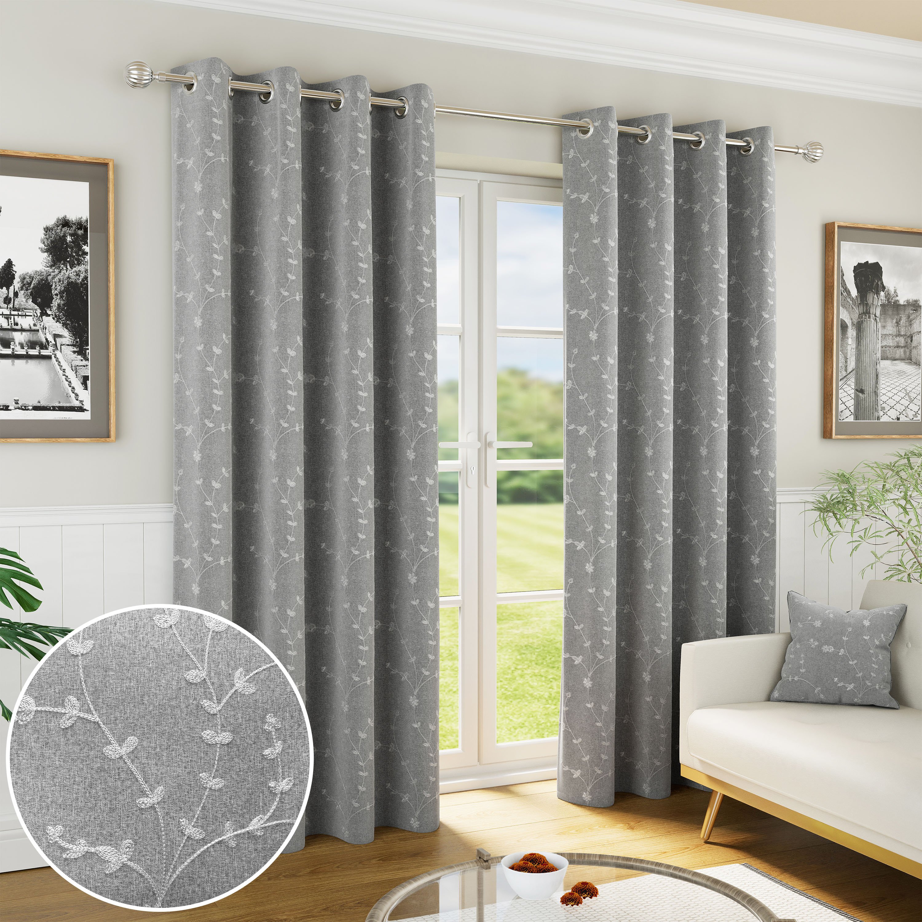 Enhanced Living Tivoli Eyelet Blackout Curtains - 117 x 137cm - Grey