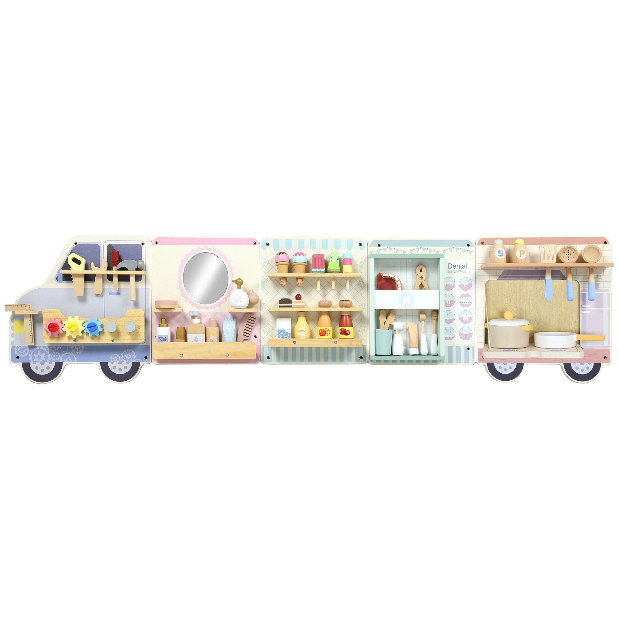 AIYAPLAY 3 Years Plus 5 in 1 Wooden Truck Sensory Wall Panel – Beige