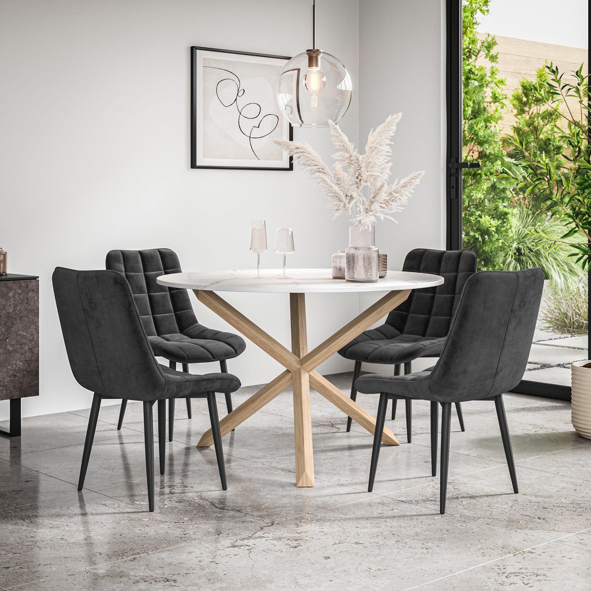 Furniture Online Malvern Nova Marble Top Dining Table & 4 Black Chairs