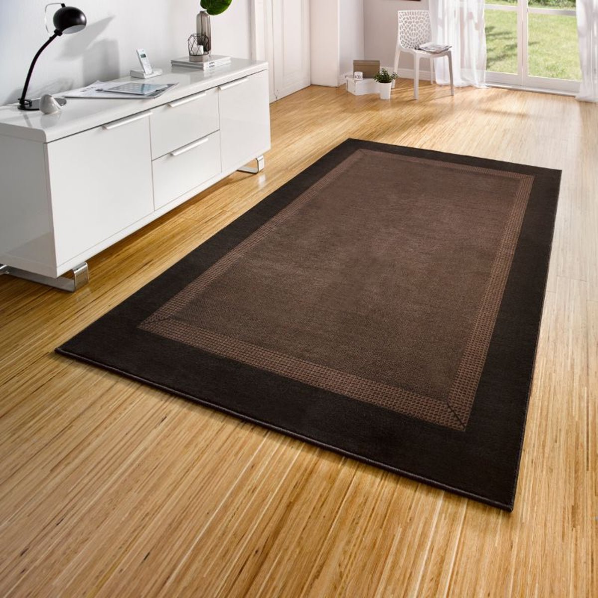 Hanse Home Brown Designer Velours Band Runner Rug - 80 x 200cm