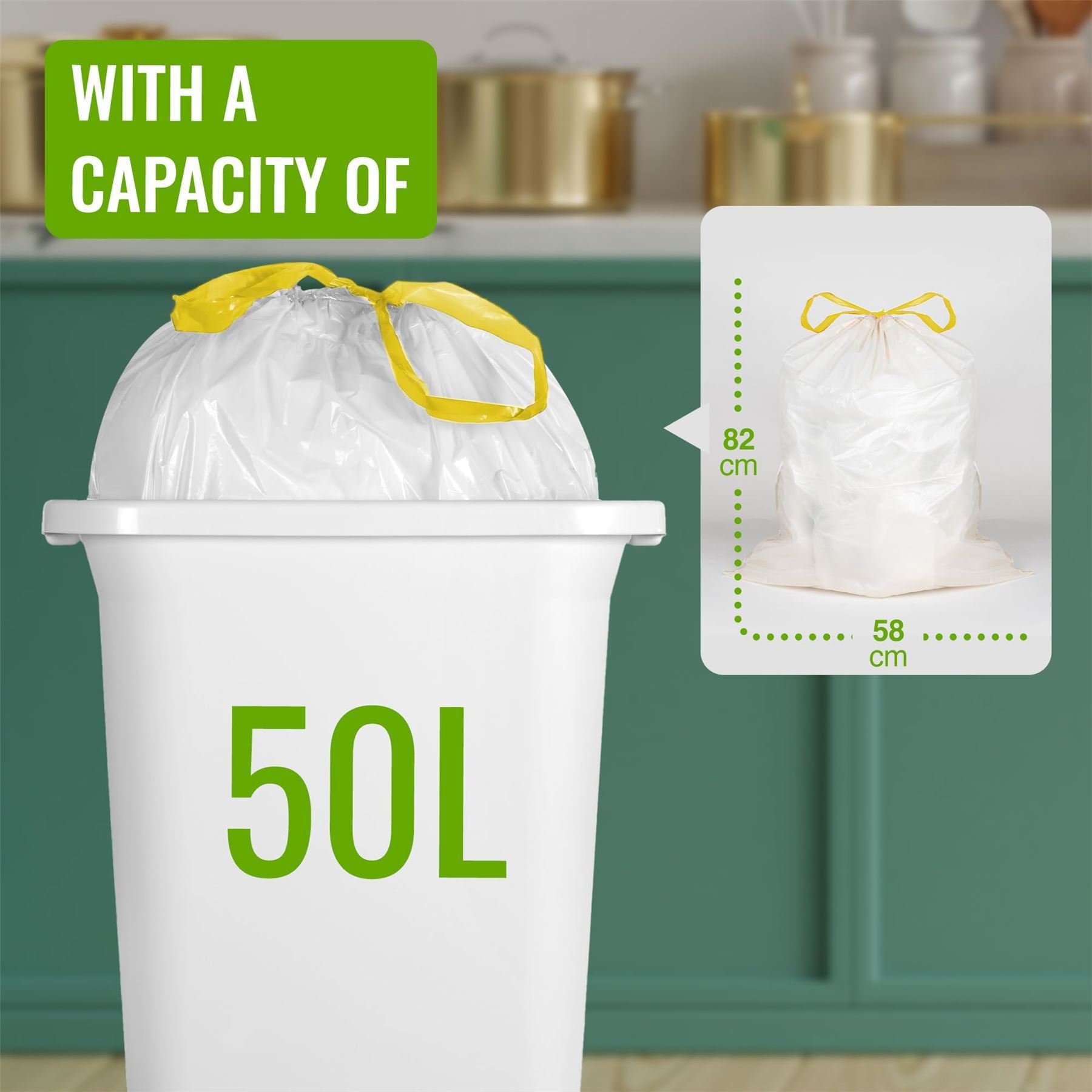 EcoBag White 50L Vanilla Scented Drawstring Swing Bin Liners - Pack of 15