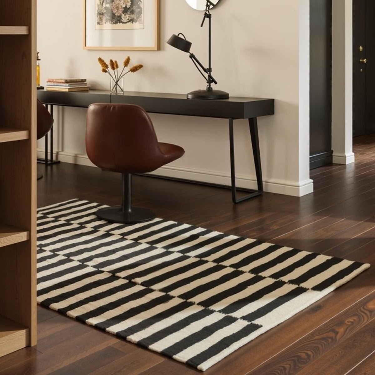 Hanse Home Black and White Vika Striped Handwoven Wool Rug - 80 x 150cm