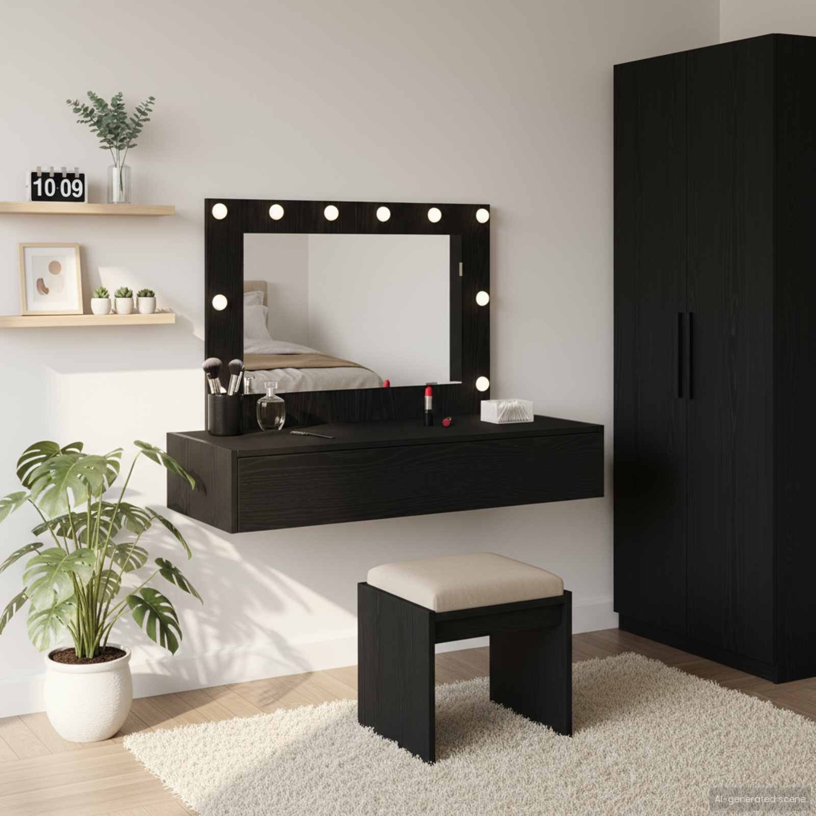 Walplus 1 Drawer Engineered Wood Dressing Table - Black - 100 x 40 x 70 cm