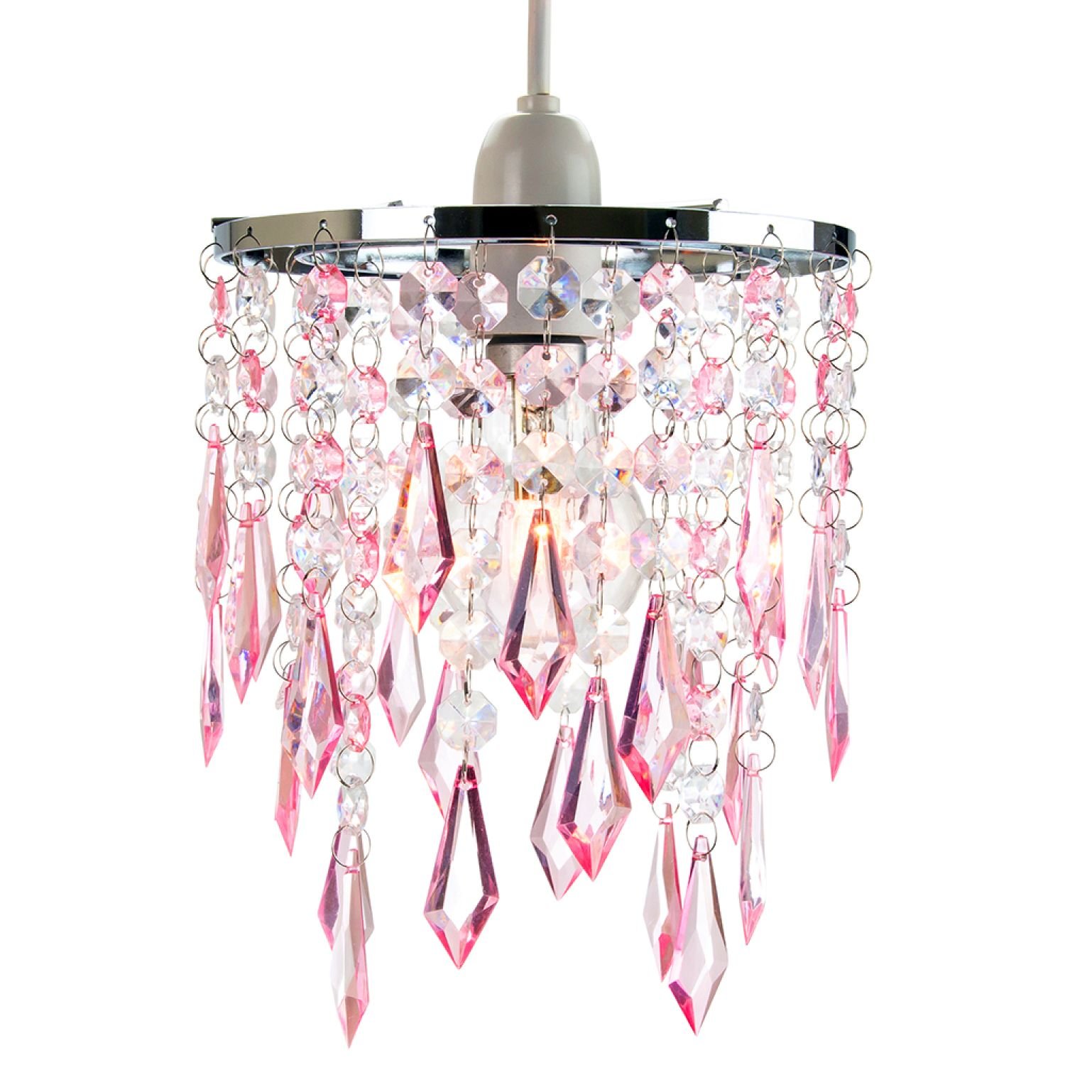 Happy Homewares Pink Waterfall with Acrylic Droplets Pendant Shade - 16cm
