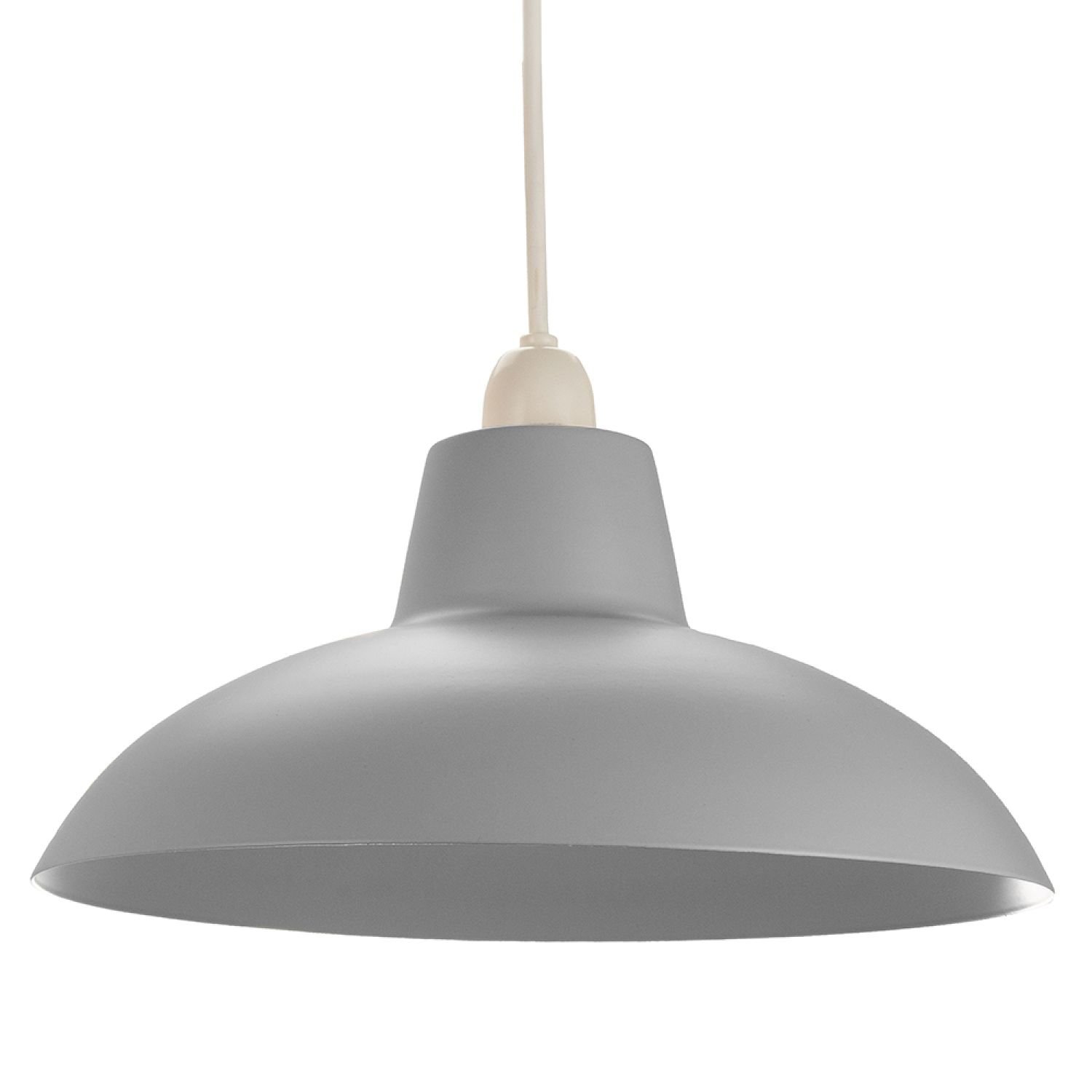 Happy Homewares Grey Industrial Retro Matt Curved Metal Pendant Shade - 29cm