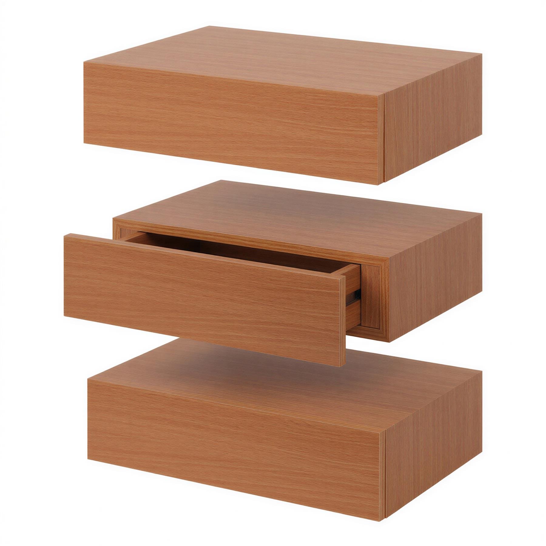 Harbour Housewares Wooden Floating Shelves with Drawer Pack of 3 - Walnut