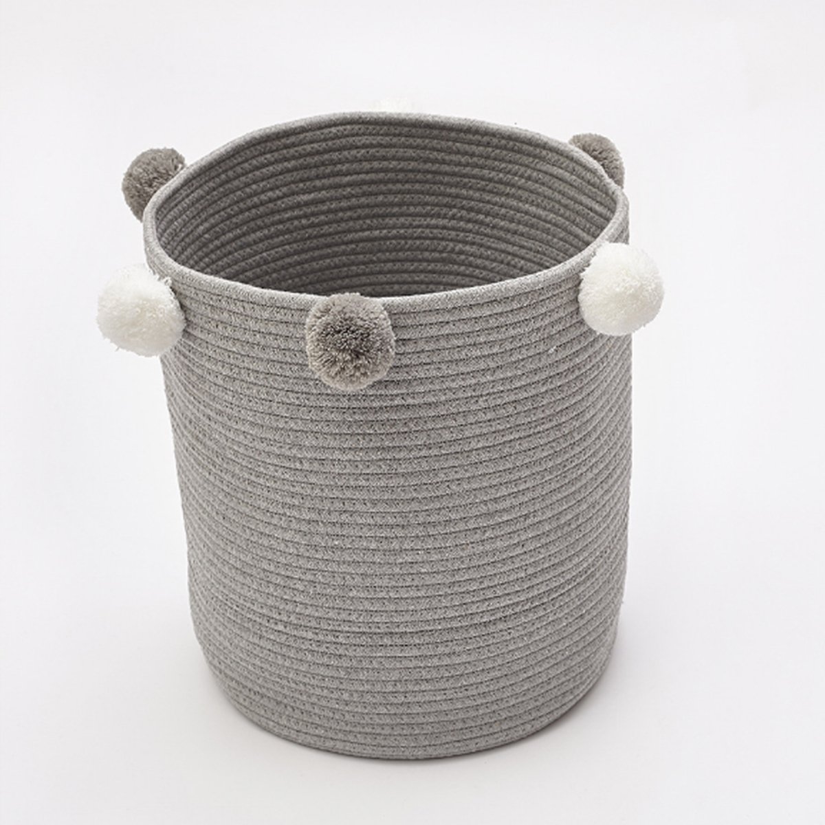 Living and Home Cotton Rope Woven Basket with Pompom - Grey