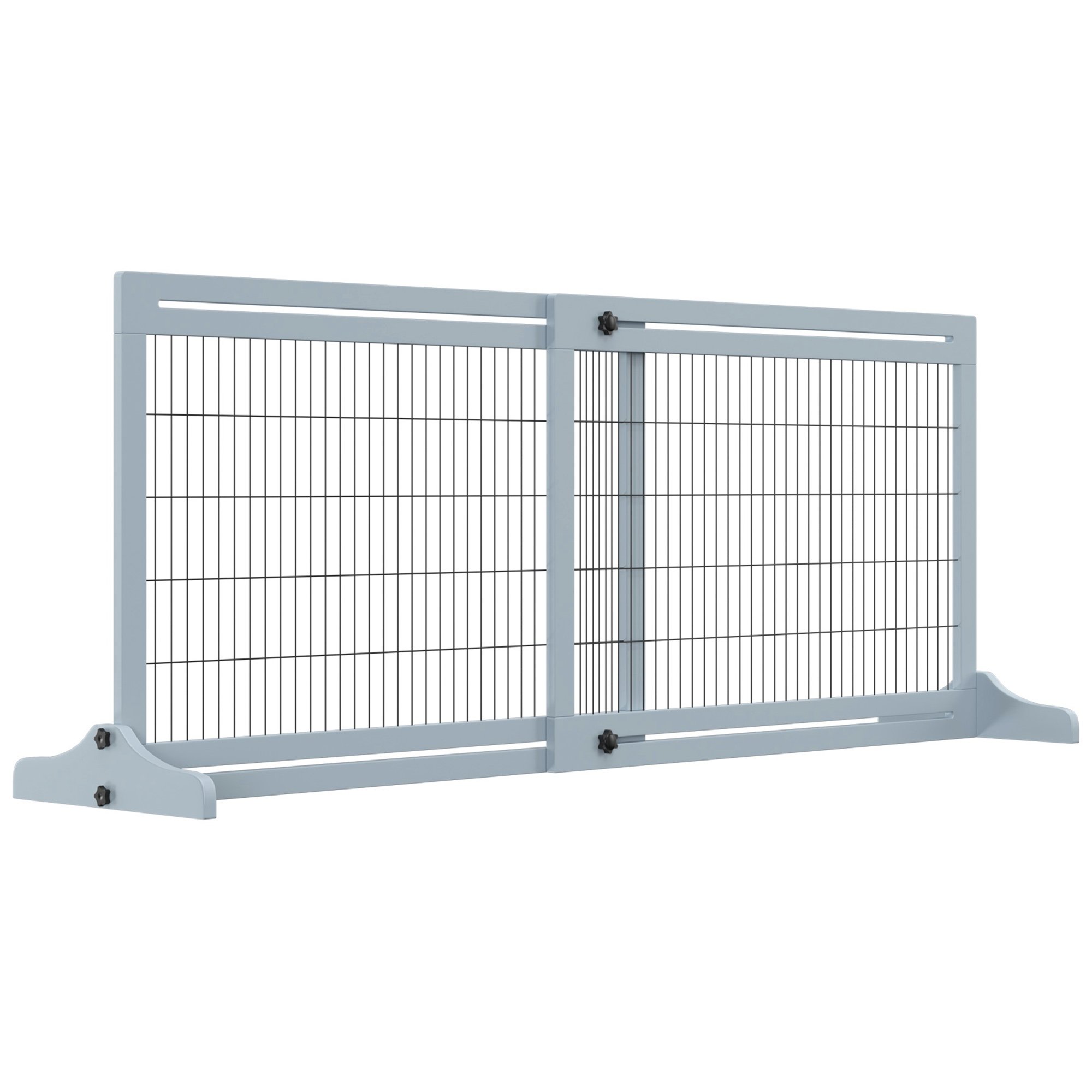 PawHut Adjustable Freestanding Pine & Steel Dog Gate - 104-180cm - Blue Grey