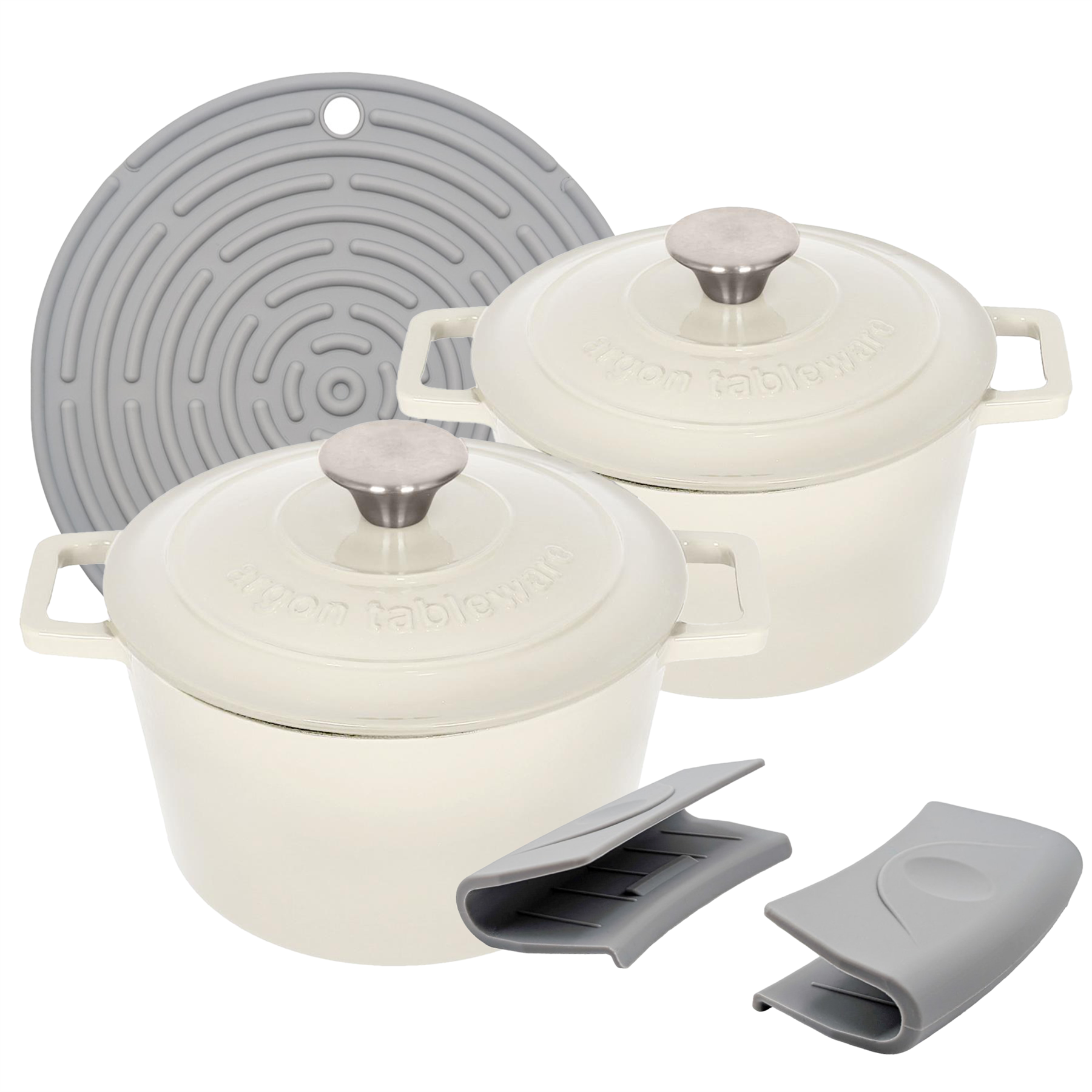 Argon Tableware Round Cast Iron Casserole Dishes Pack of 2 - White