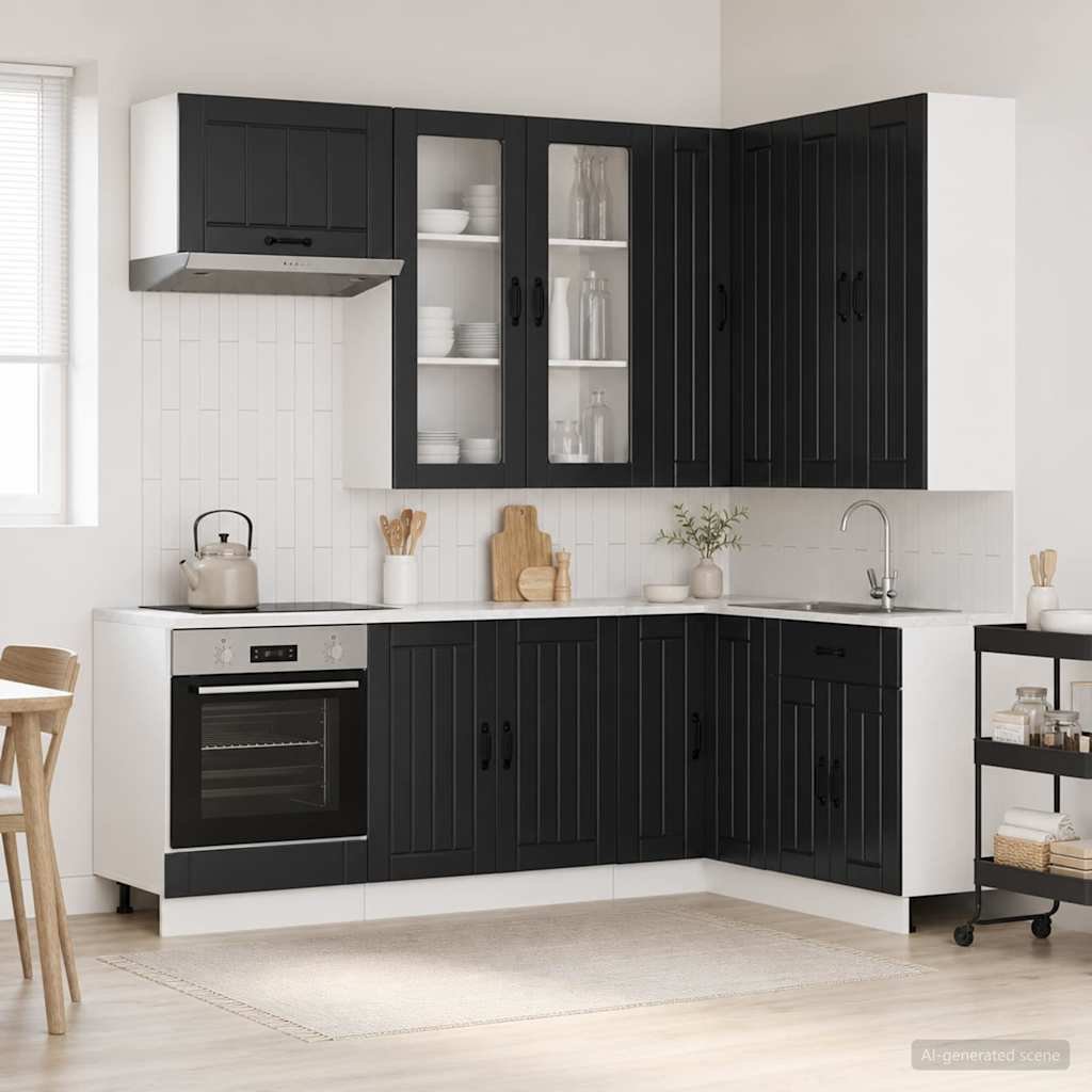 Walplus 8 Piece Engineered Wood Kitchen Unit Set - Black