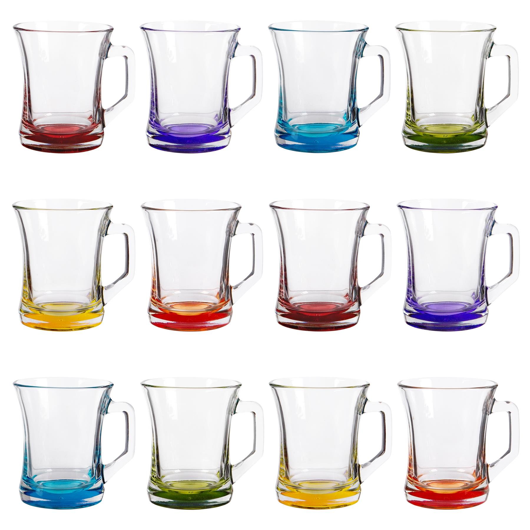 LAV Zen+ Coloured Base Glass Coffee Mugs - 225ml - Multicolour - Pack of 12