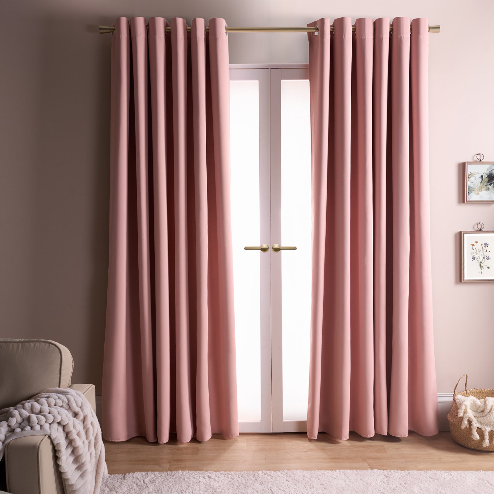 OHS Essentials Plain Eyelet Blackout Curtains 168 x 229cm - Blush