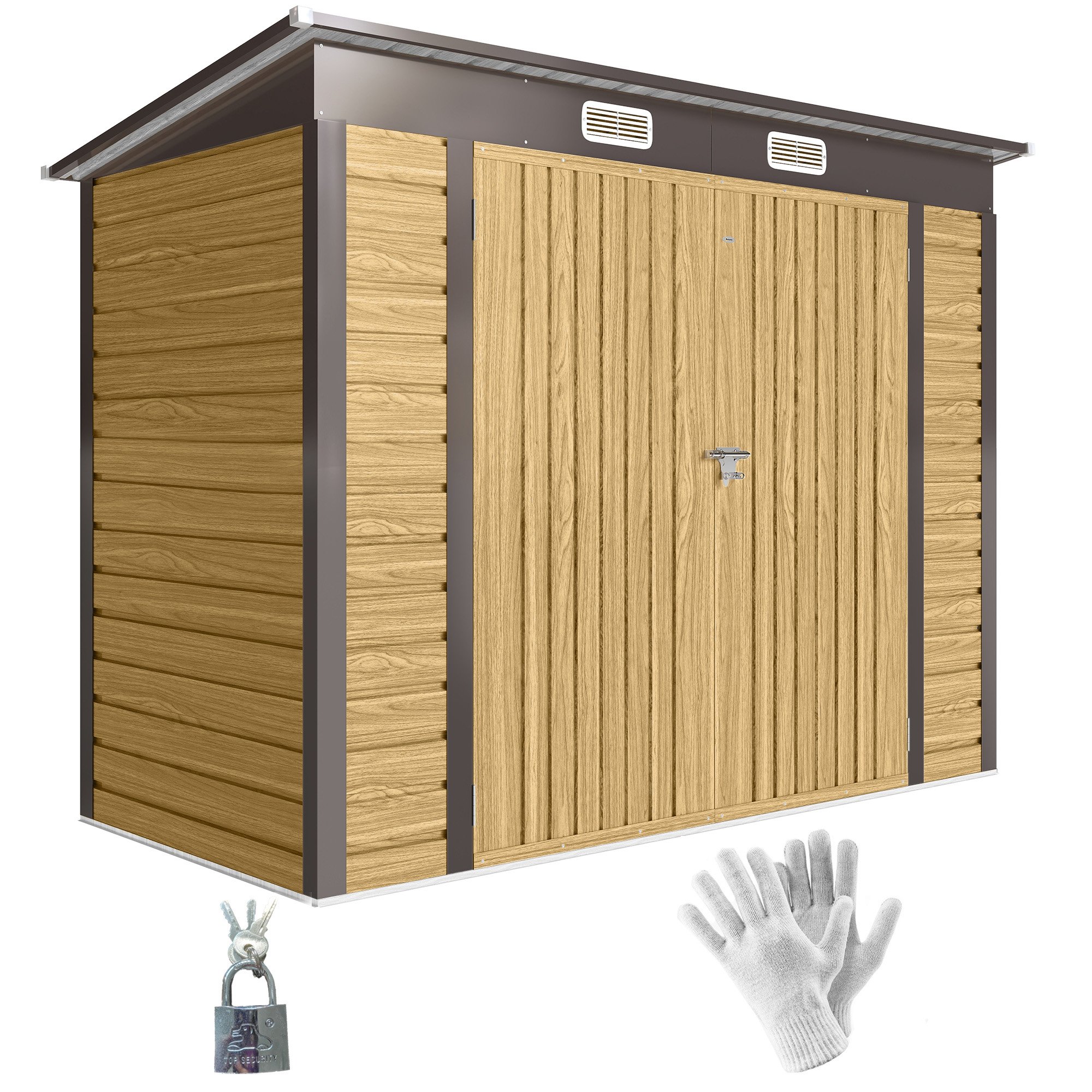 Outsunny 8 x 4ft Galvanised Steel Pent Roof Garden Shed – Oak