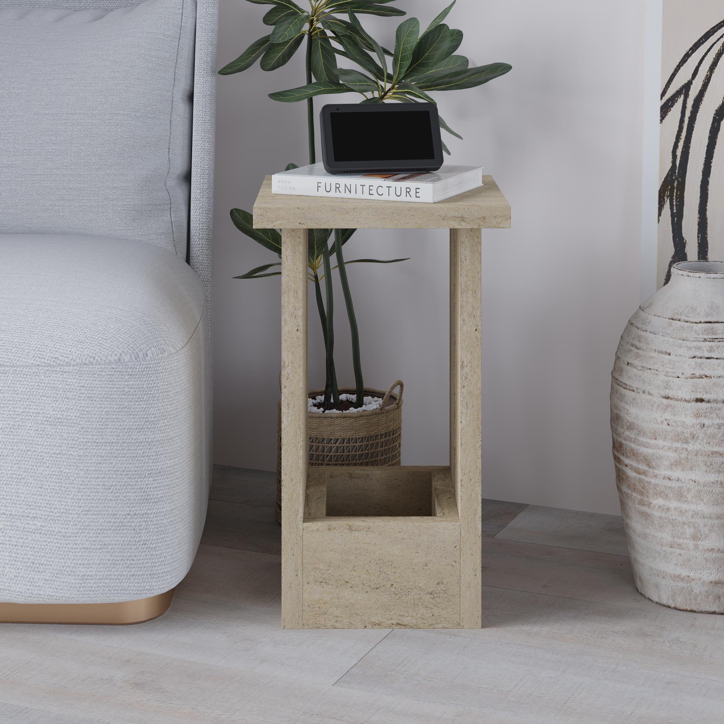 Decortie Tasos Melamine Particleboard Side Table - Stone