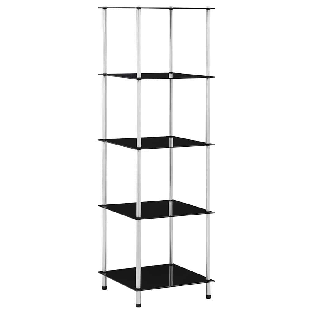 Walplus 5 Tier Tempered Glass Wall Shelf - Black - 40 x 40 x 130 cm