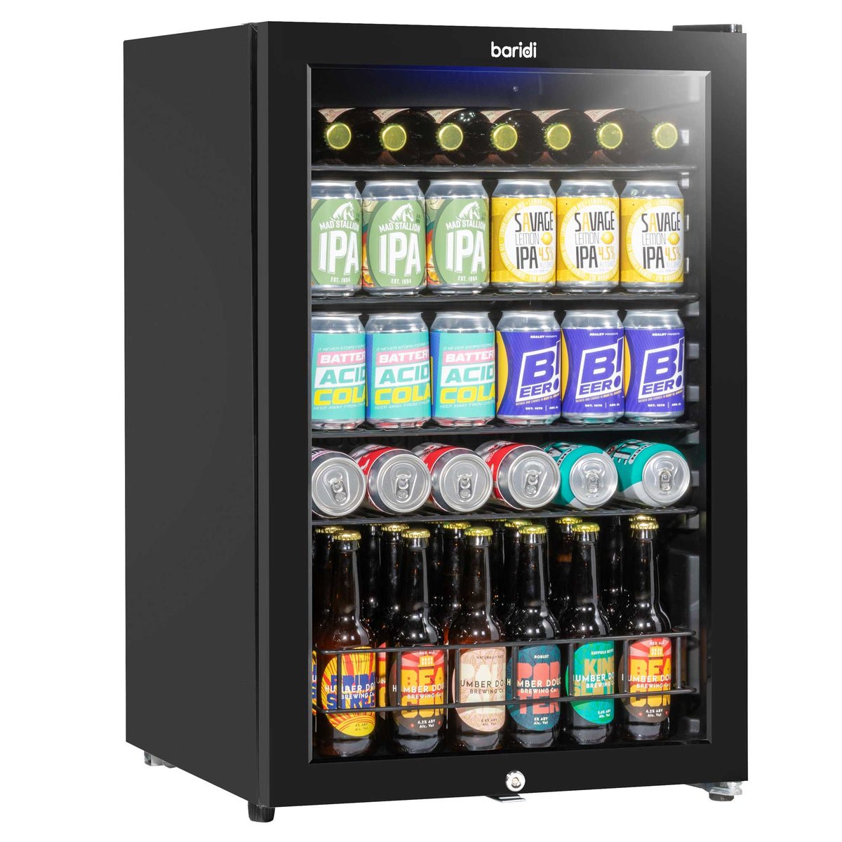 Baridi 115L Undercounter Drinks Beer & Wine Fridge with LED Light - Black