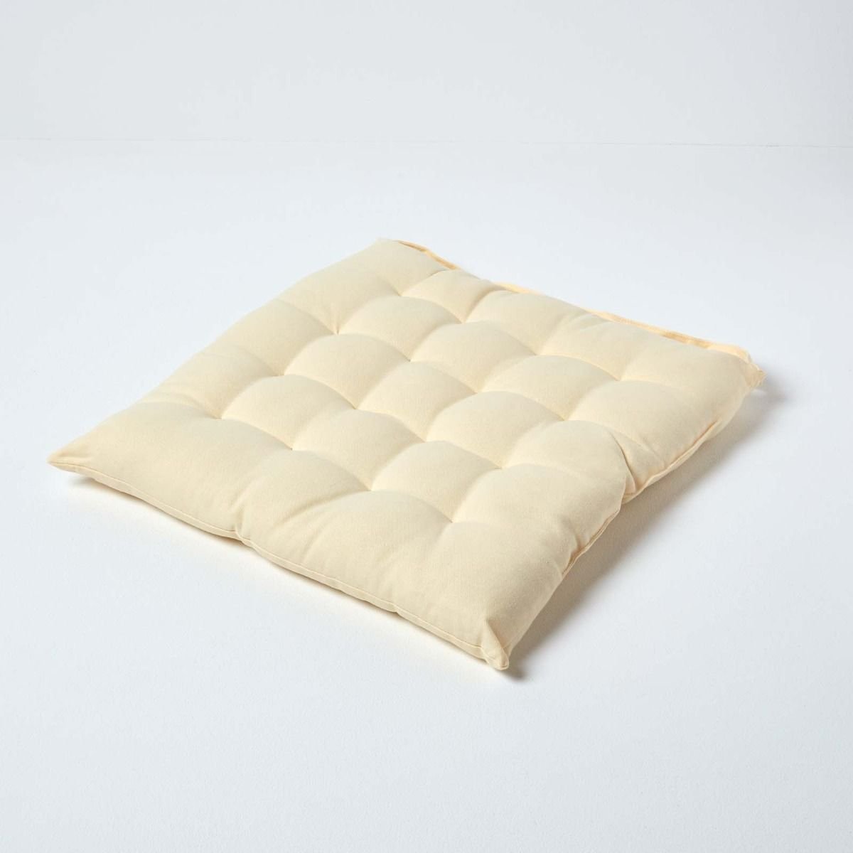 Homescapes Cotton Seat Pad Chair Cushion - Cream