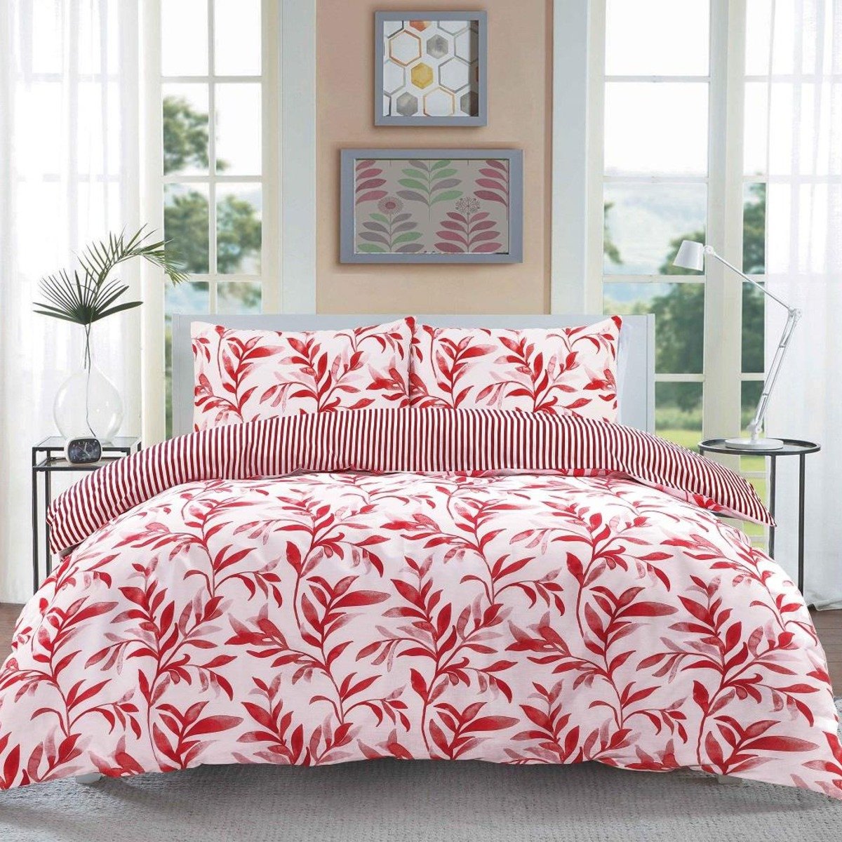 HomeSpace Direct Ellie Red Duvet Cover Set - Double