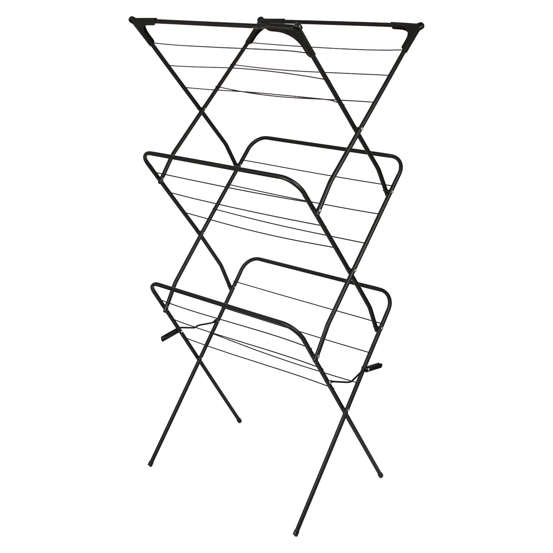 Harbour Housewares Foldable Clothes Airer - 3 Tier - Black