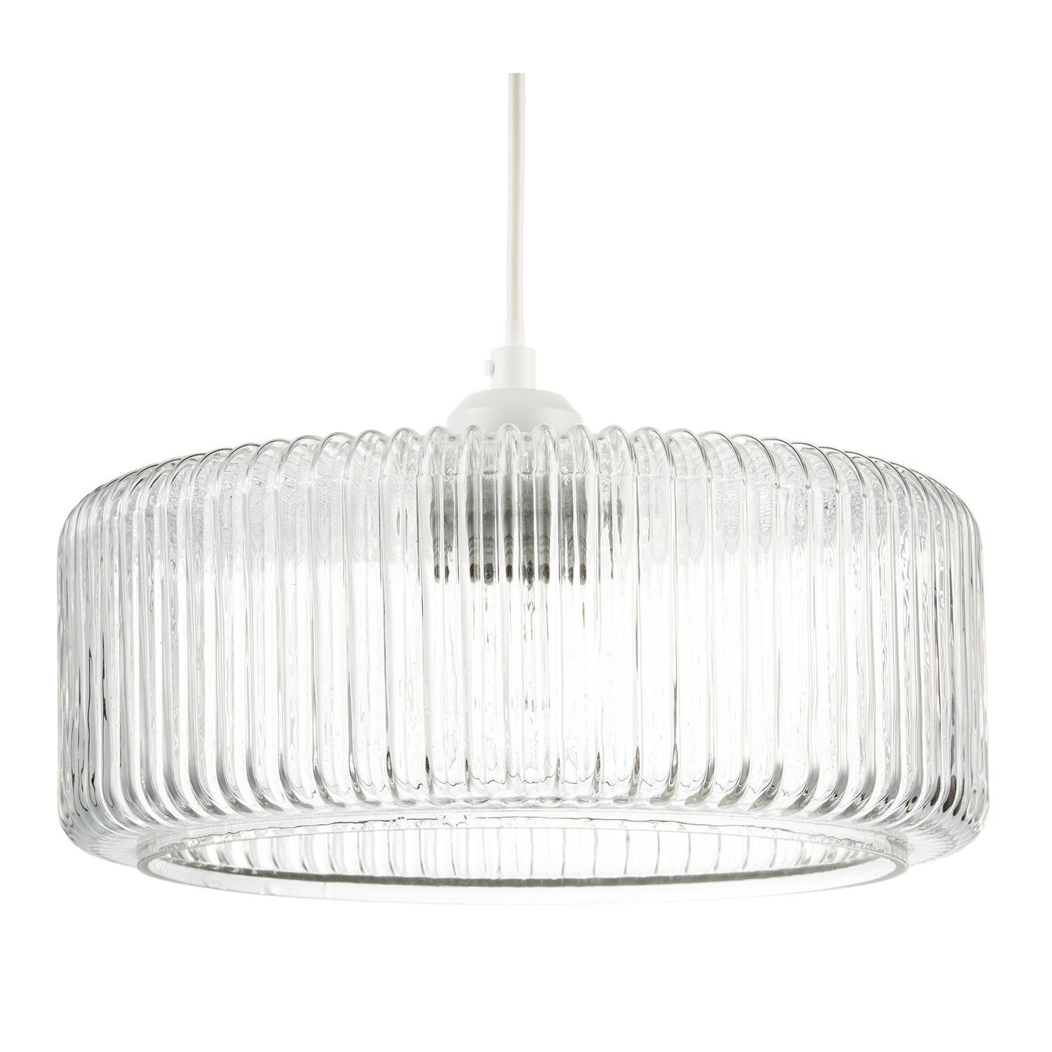 Happy Homewares Clear Low Profile Drum Shaped Pendant Shade - 30cm