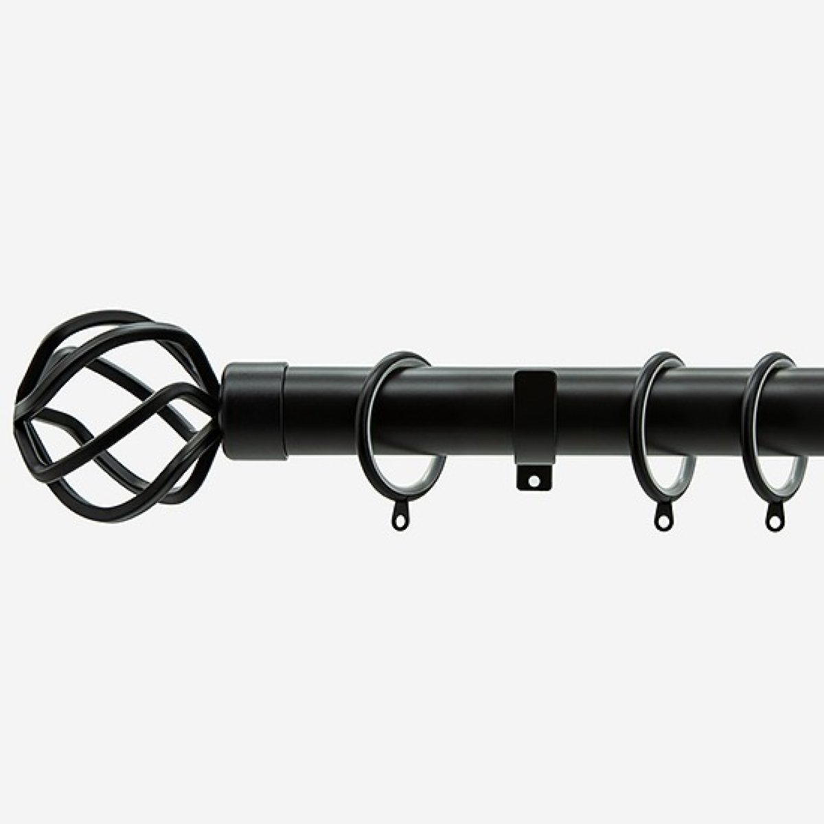 New Edge Blinds Matt Black 28mm Cage Fixed Metal Curtain Pole - 260cm