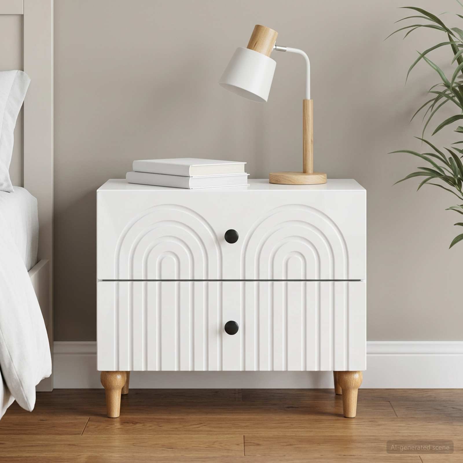Walplus 1 Drawer Bedside Cabinet - High Gloss White - 62 x 34.5 x 48 cm