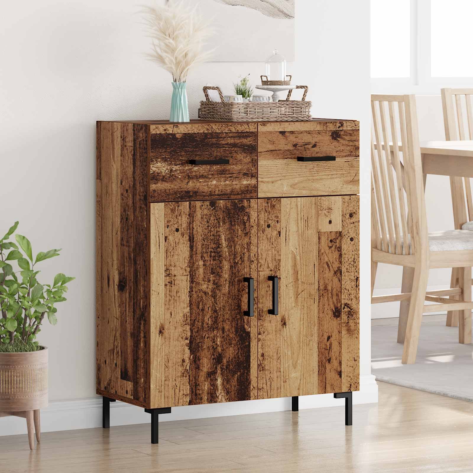 Walplus 2 Drawer Rectangular Sideboard - Old Wood - 69.5 x 34 x 90 cm