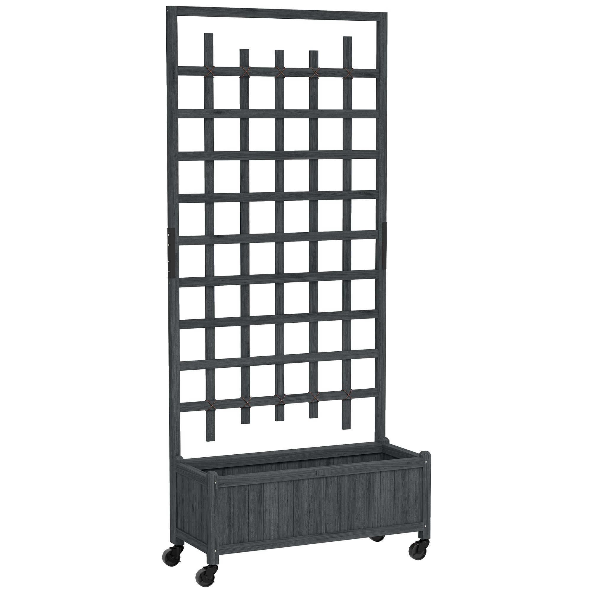 Outsunny Fir Wood Wheeled Trellis Planter - Grey