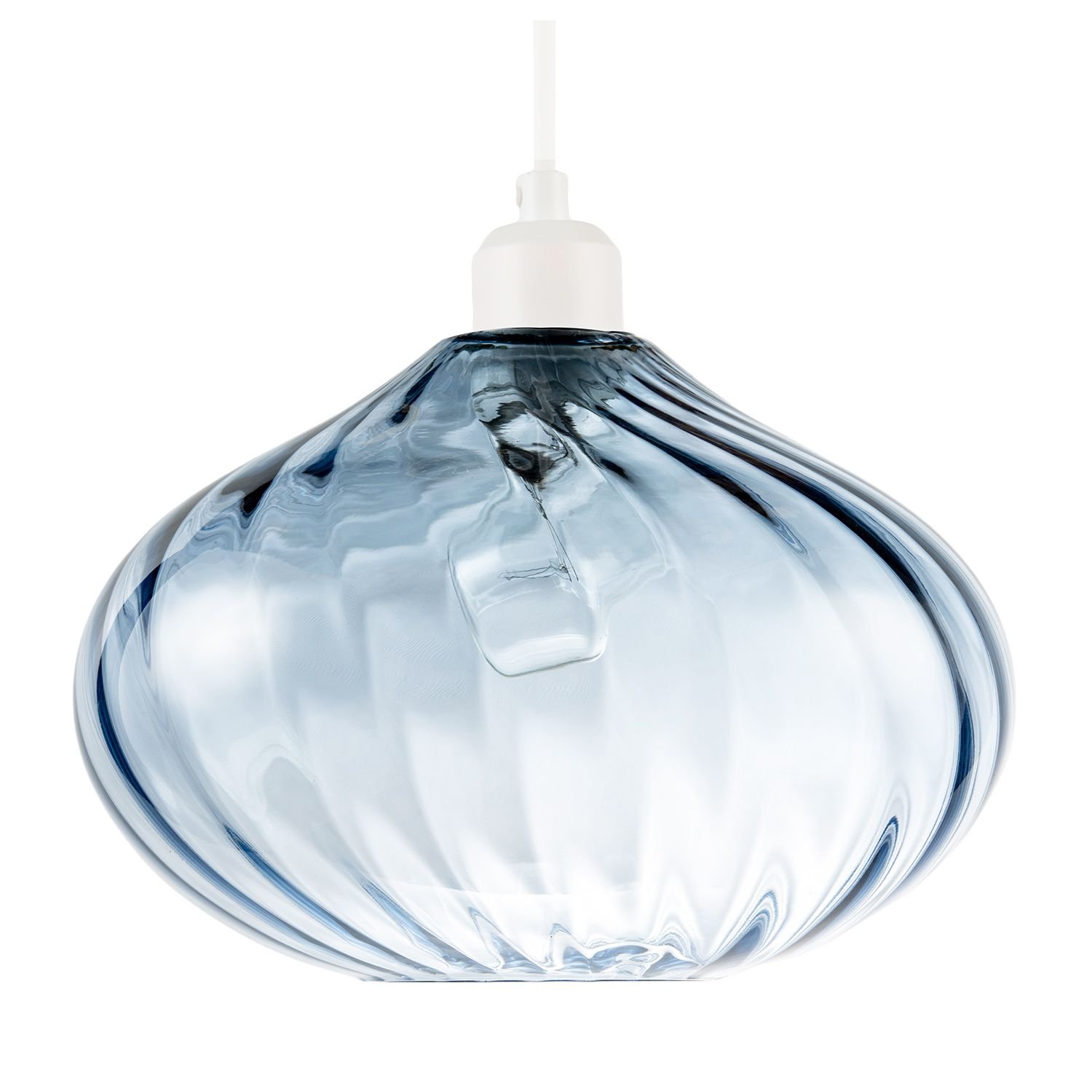 Happy Homewares Dusty Blue Line Twisted Glass Pendant Shade - 28cm
