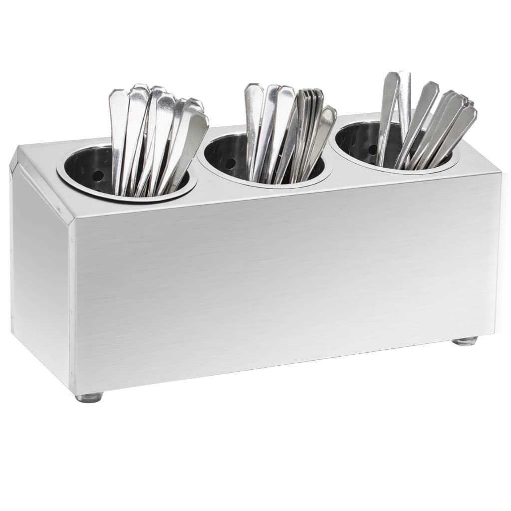 Walplus 3 Compartment Stainless Steel Cutlery Holder - Rectangular