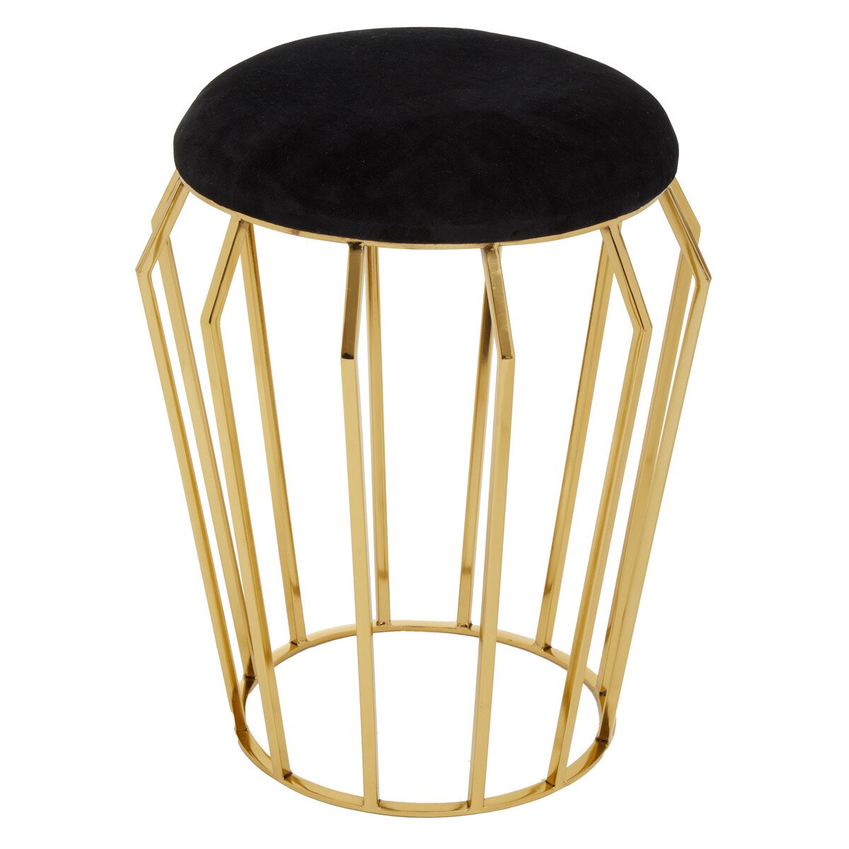 Orsina Jaipur Velvet Finish Stool - Black & Gold