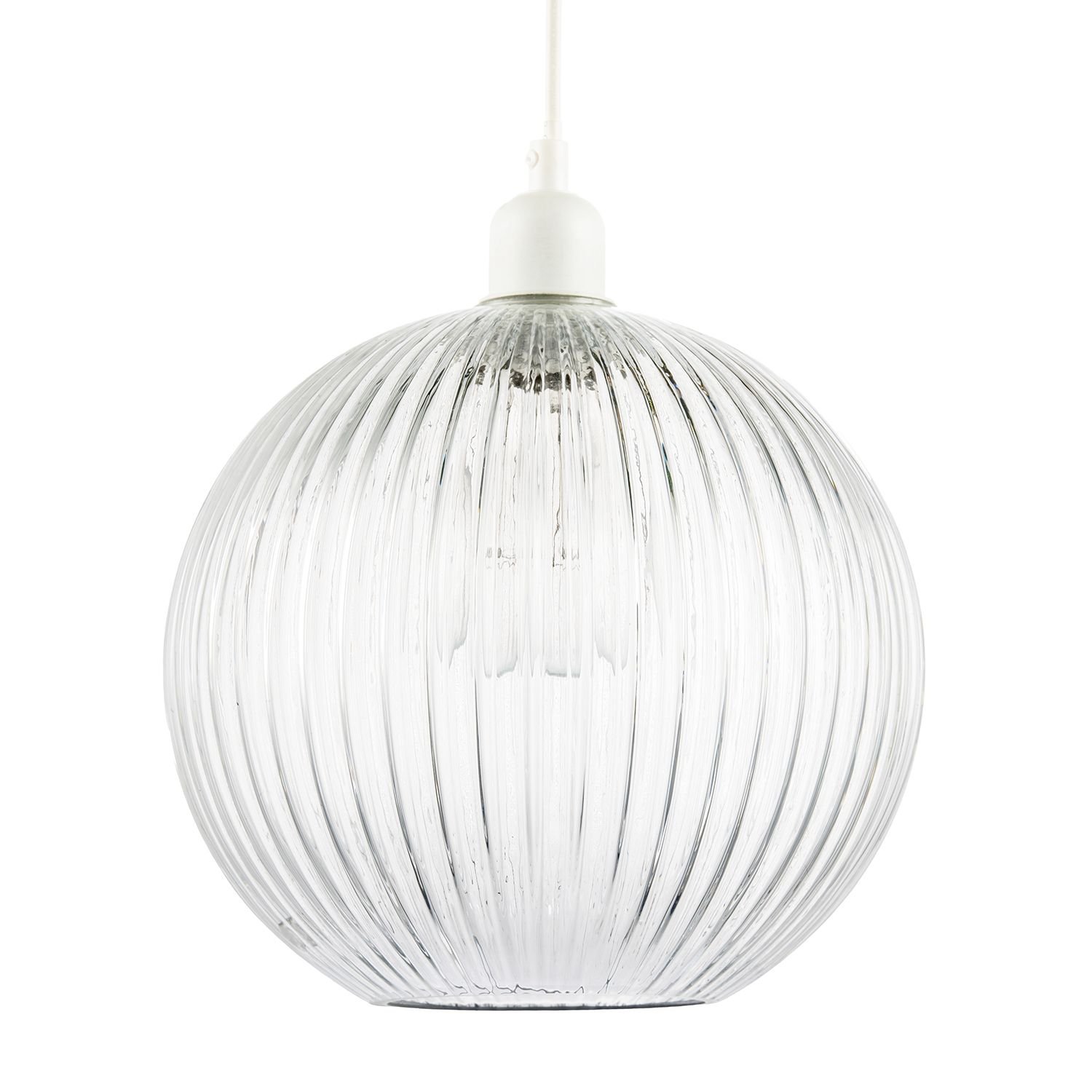 Happy Homewares Clear Transparent Line Ribbed Glass Round Pendant Shade - 25cm