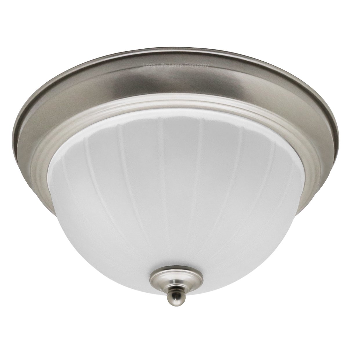 Energy Light Bulbs Frosted Glass Flush Ceiling Light IP44 - Brushed Chrome