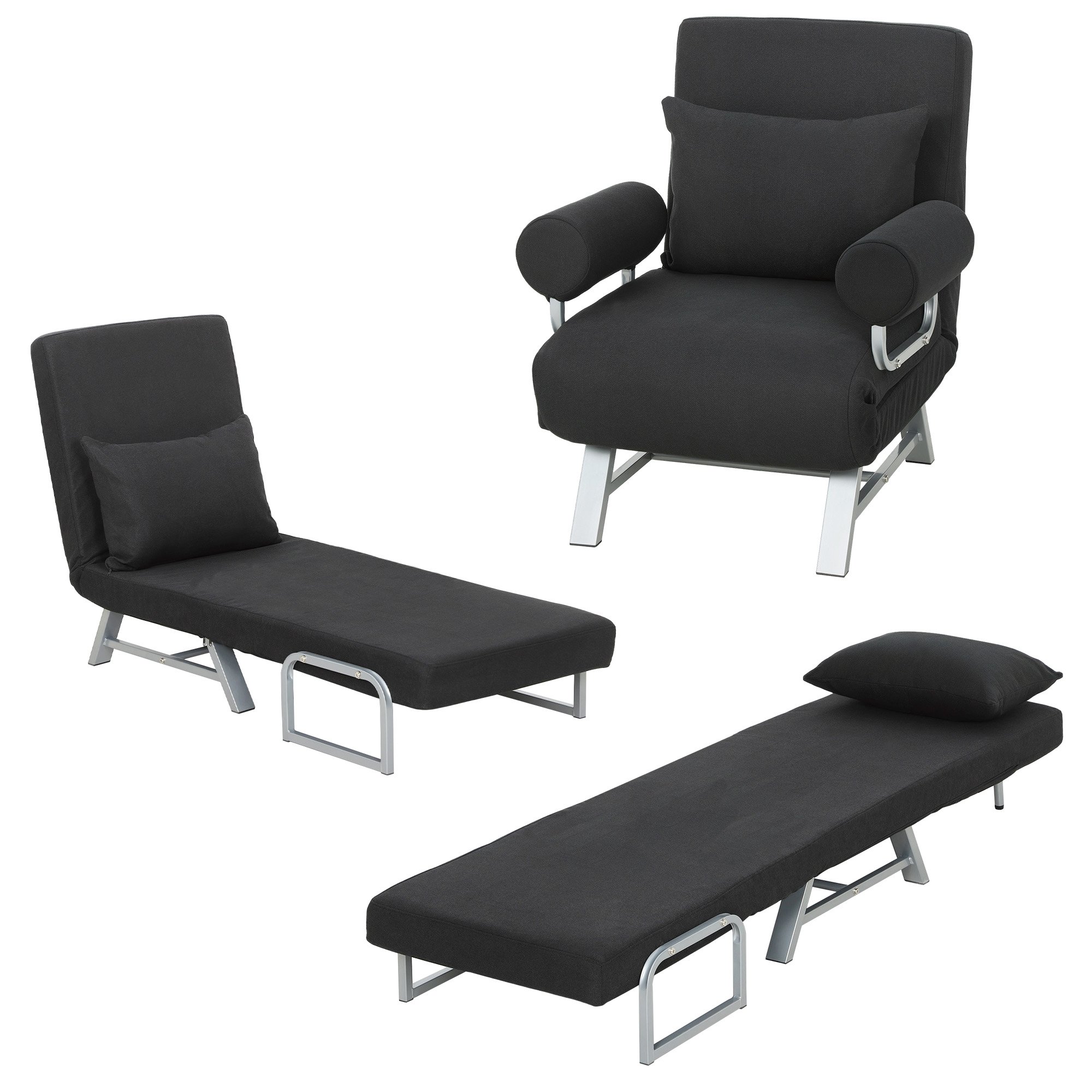 HOMCOM 3 in 1 Convertible Single Folding Sofa Bed - Black