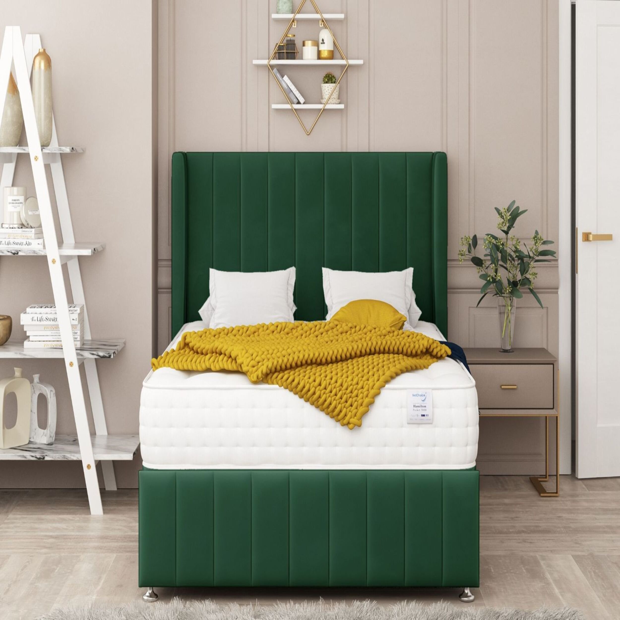 Bed Choices Brisbane Double 2 Drawer 54" Headboard Divan Bed Set - Green