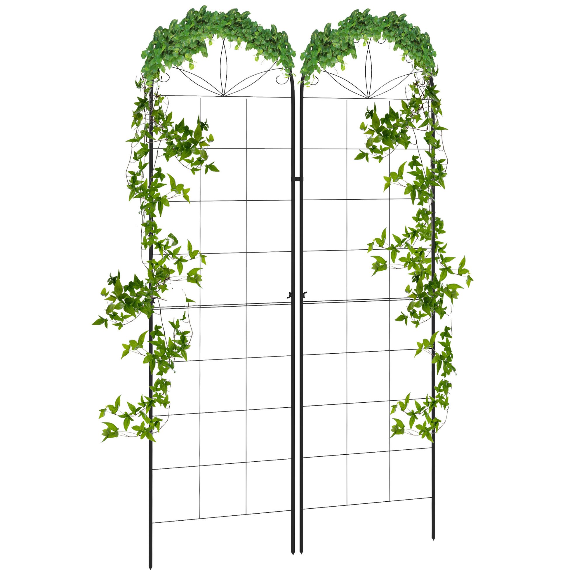 Outsunny Set of 2 Metal Grid Design Garden Trellis - Black