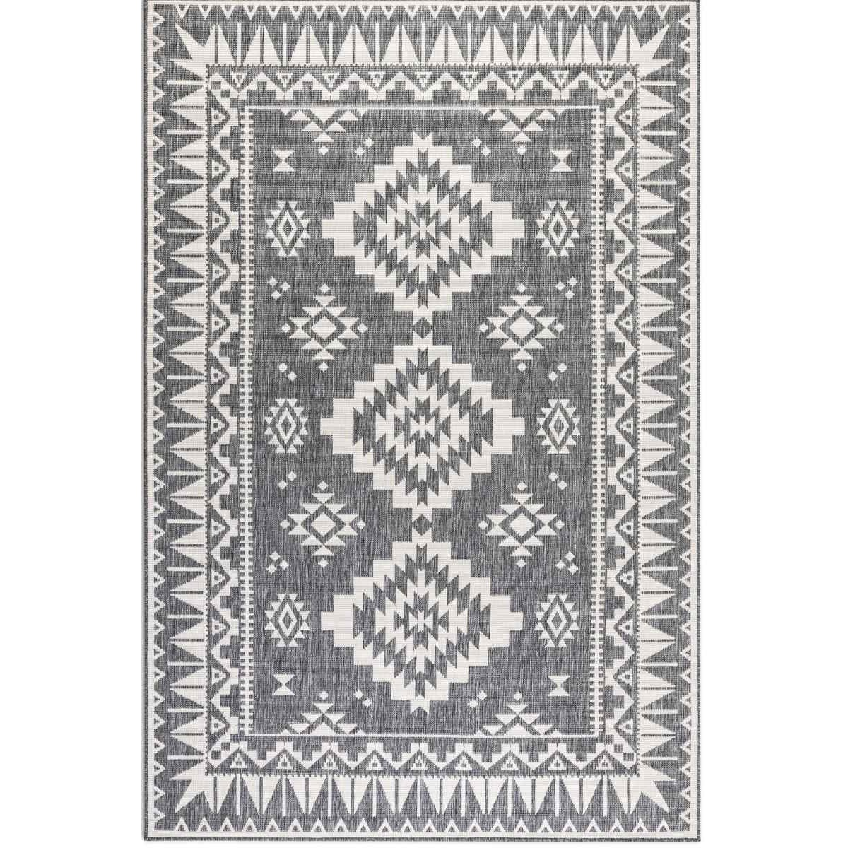 Hanse Home Grey Dynamic Oriental Reversible Outdoor Rug - 80 x 150cm