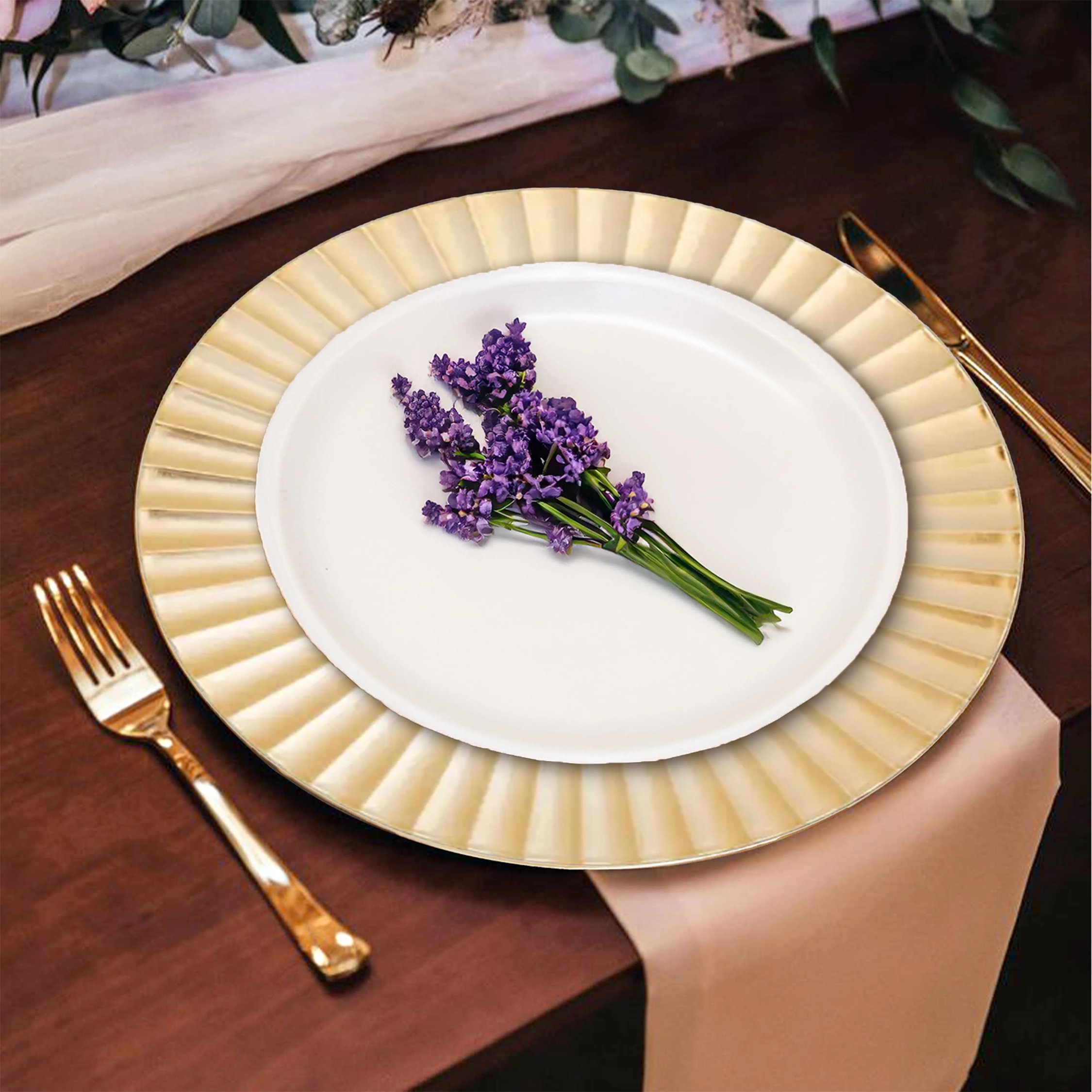 Orsina Dia Wave Rim Charger Plate - Gold Finish