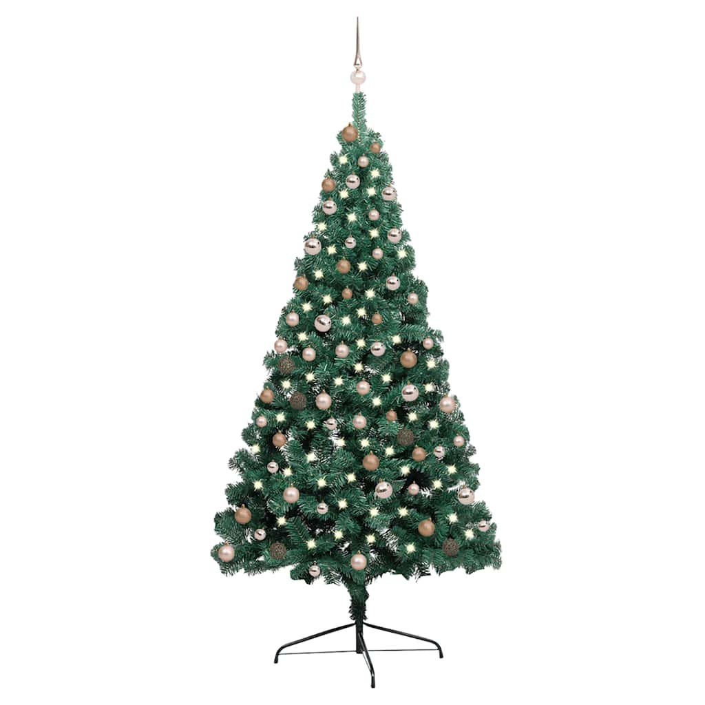 Walplus 150 LED Lights Half Pre-lit Artificial Christmas Tree - Green - 210 cm